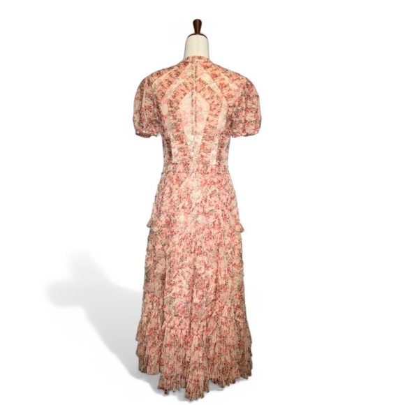 Mac Duggal High Neck Floral Mesh Ruffle Maxi Dress – Pink/Cream – Size 8 - Picture 8 of 17